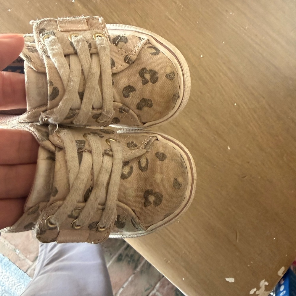 Kids Beige Leopard Print Canvas Sneakers